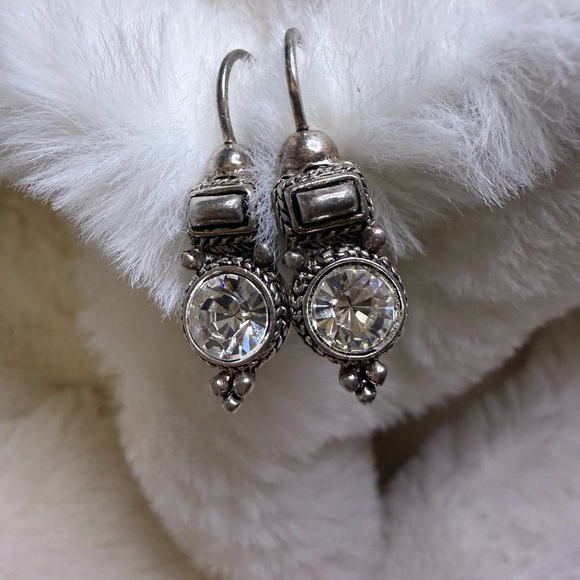 Unique Vintage Silver Crystal or CZ Drop Earrings - Picture 9 of 10